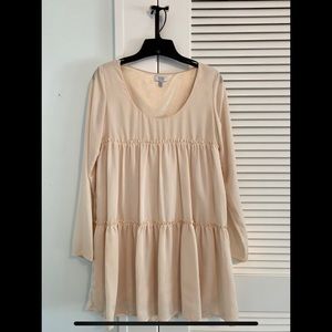 Long sleeve loose cream mini dress